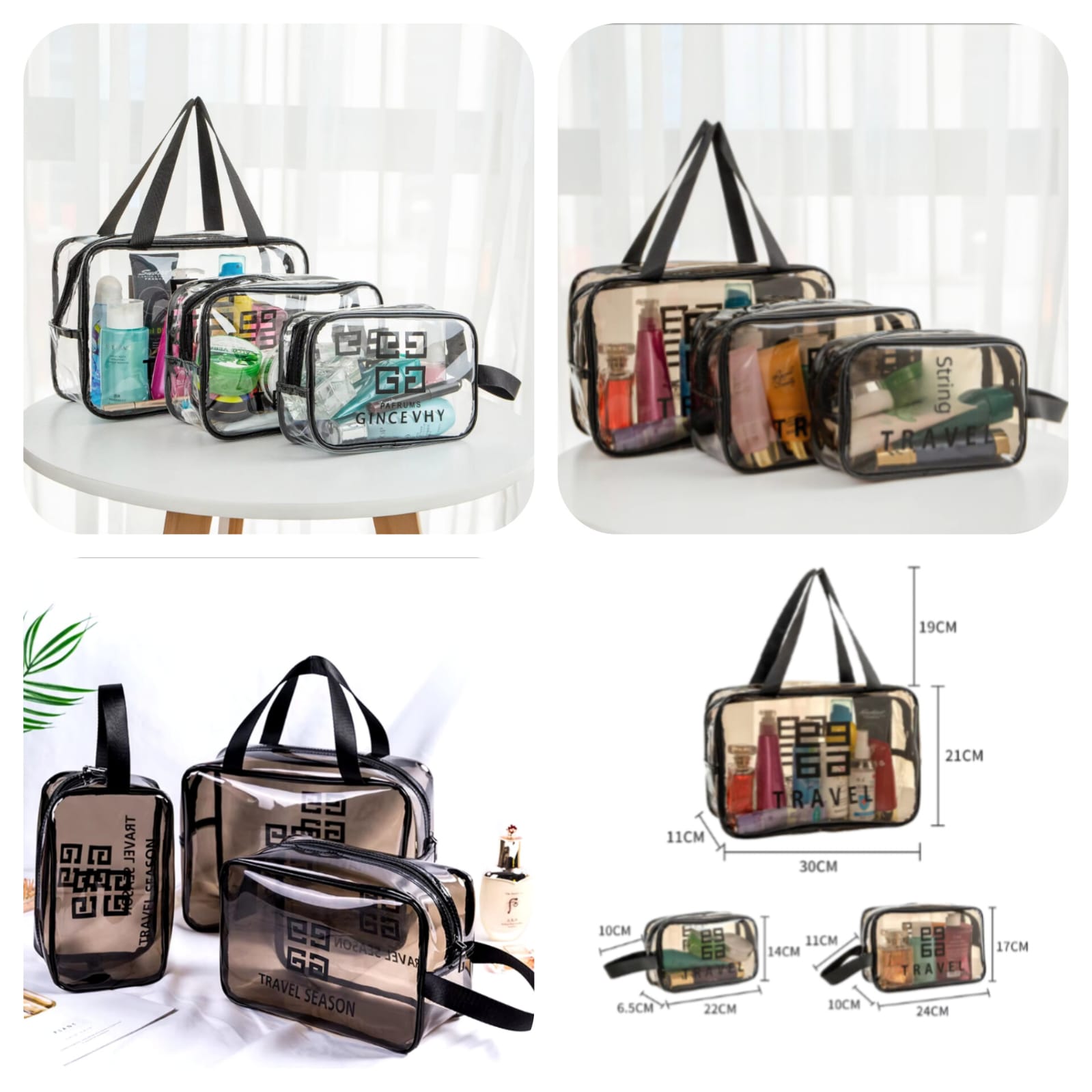 Transparent Travel Cosmetic Bag (Pack Of 3)