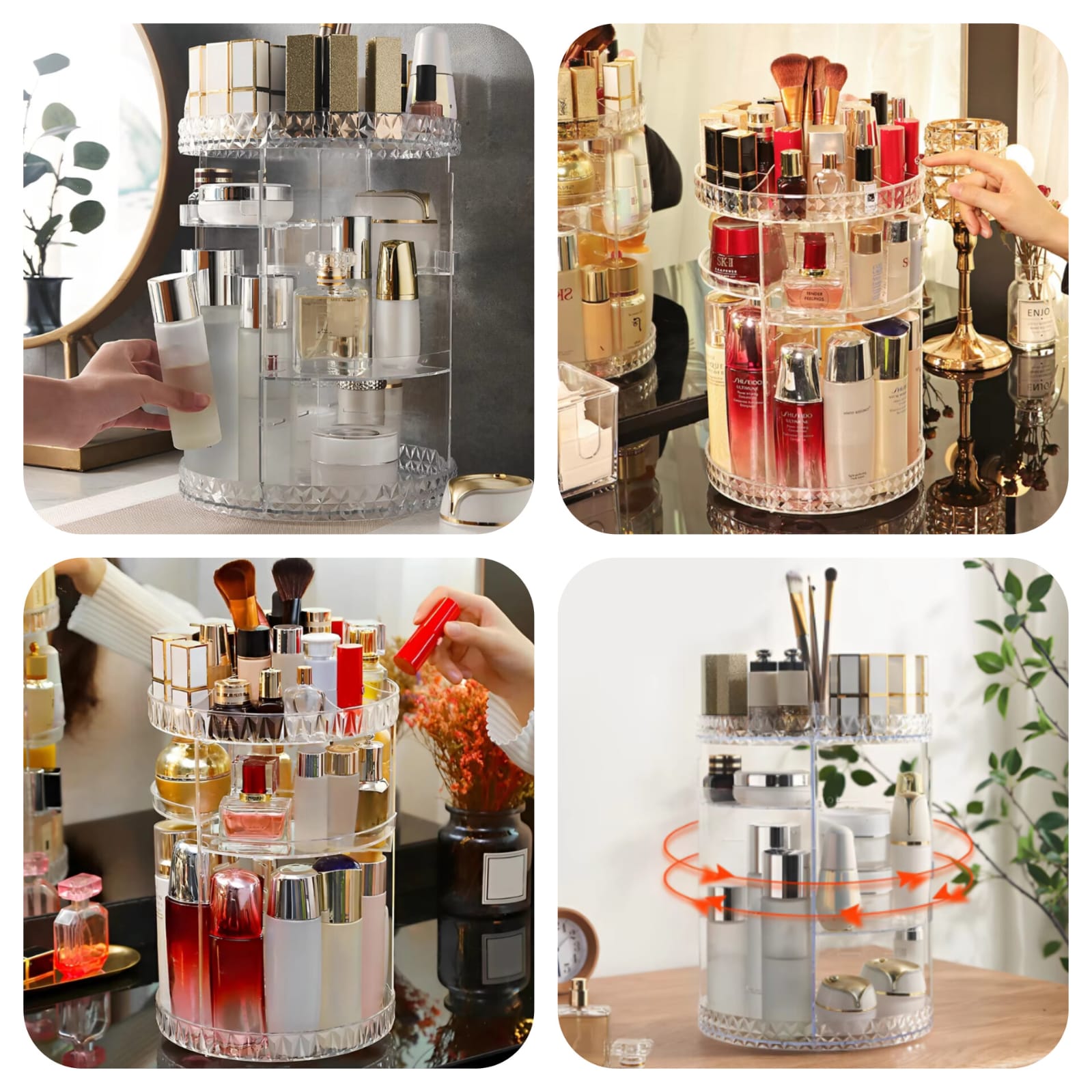 360' Rotating Diamond Cut Cosmetic Organizer (Large) Main image