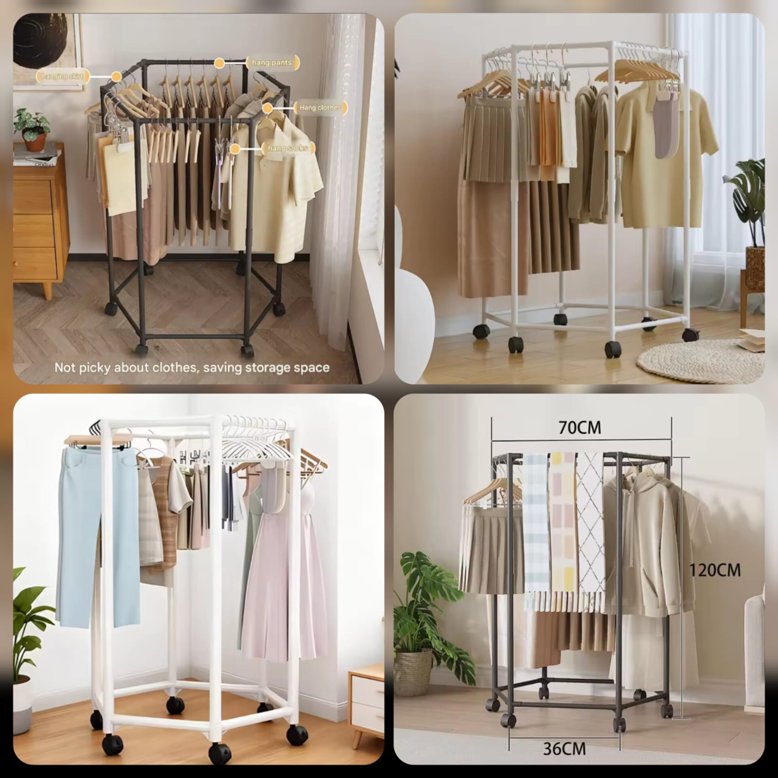 Hexagon Shape Cloth Rack (With wheel) Main image