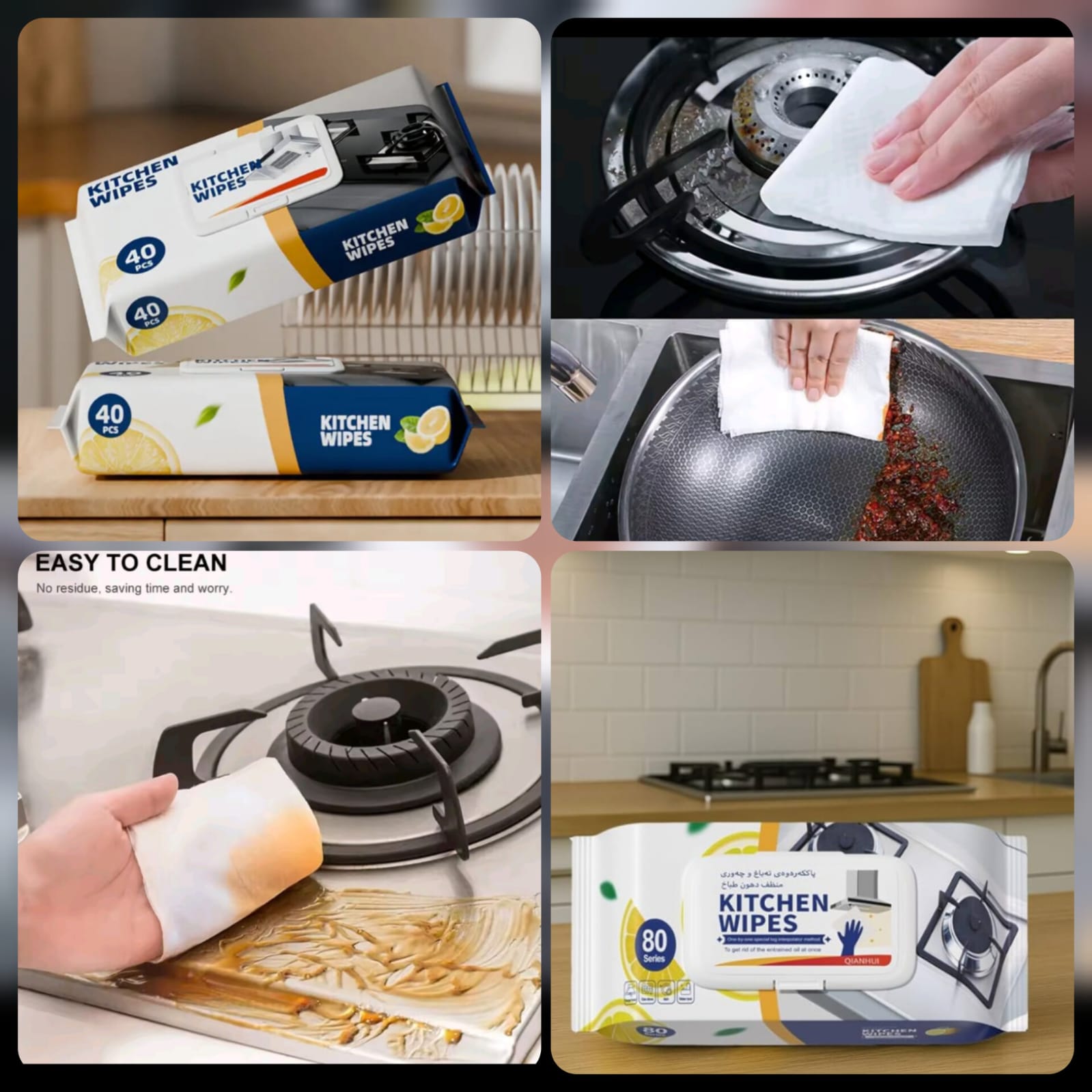 Kitchen Cleaning Wipes (Pack of 80/Premium Quality)