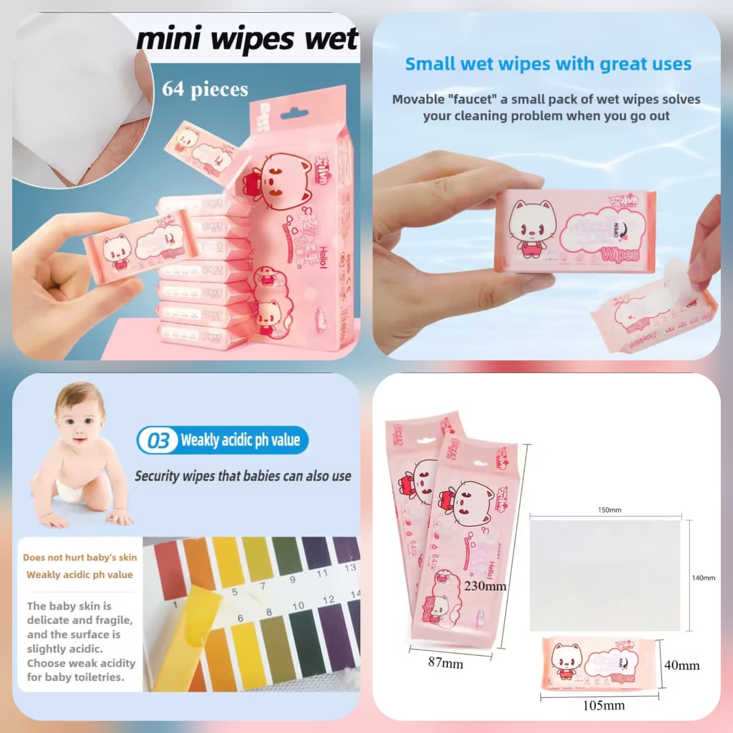 Cleaning Mini Packed Wipe (8 MIni Packets in One Pack Total 64 Wipes Packet)