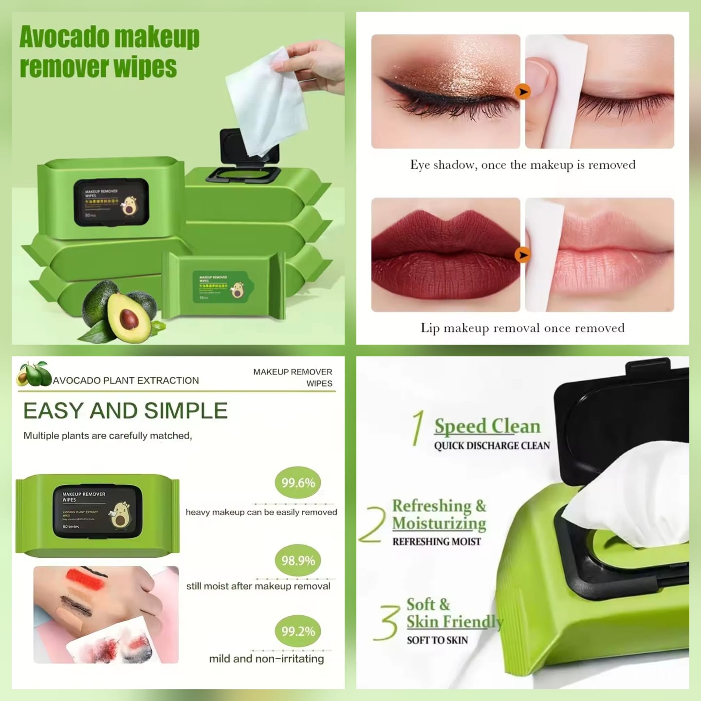 Avacado Makeup Remover Wipes (Pack of 80 Wipes)