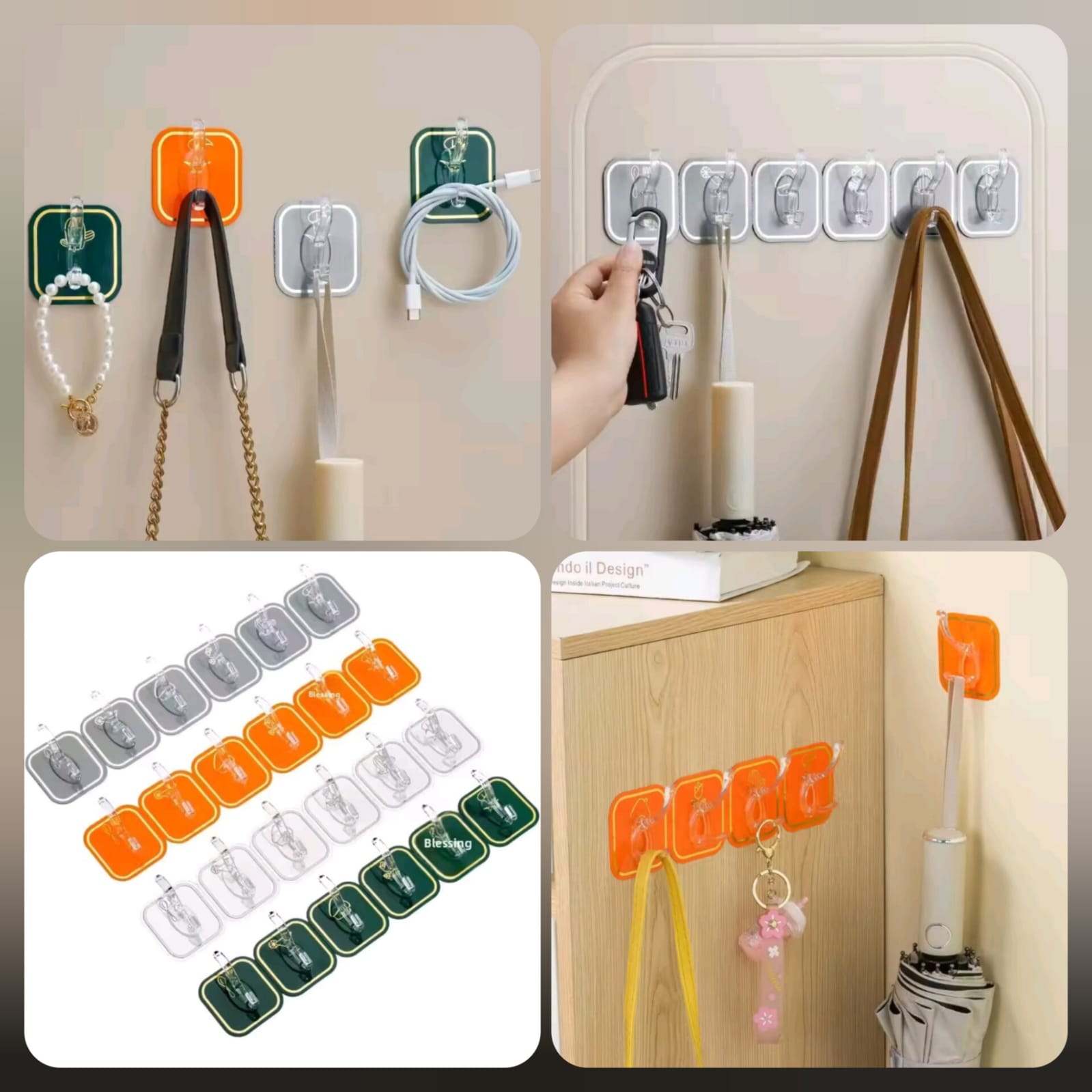 Modern Design Self-adhesive 6 Hook Stripe (Random Colours) Main image