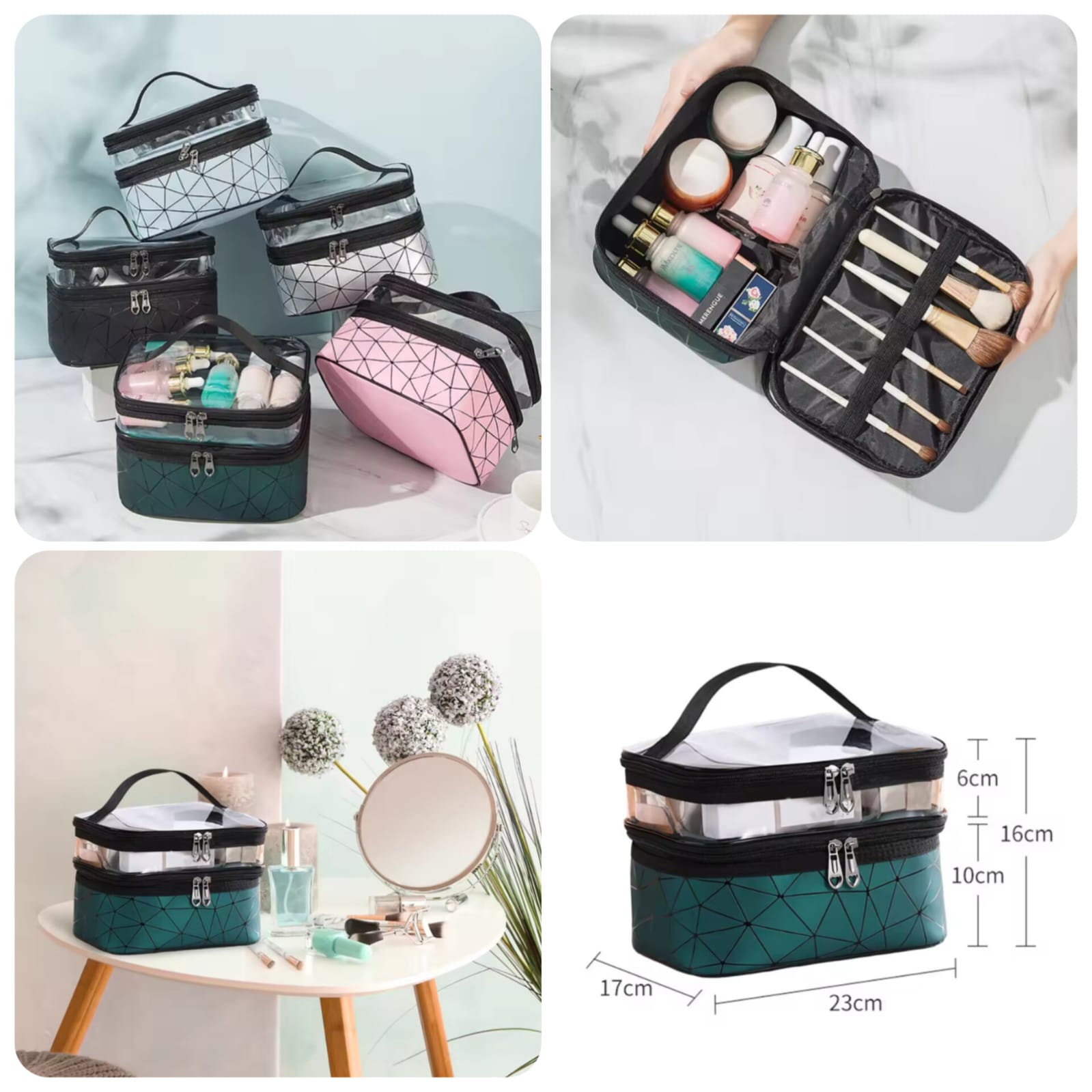 Double Layer Spider Cosmetic Pouch (Green & Black Colour)
