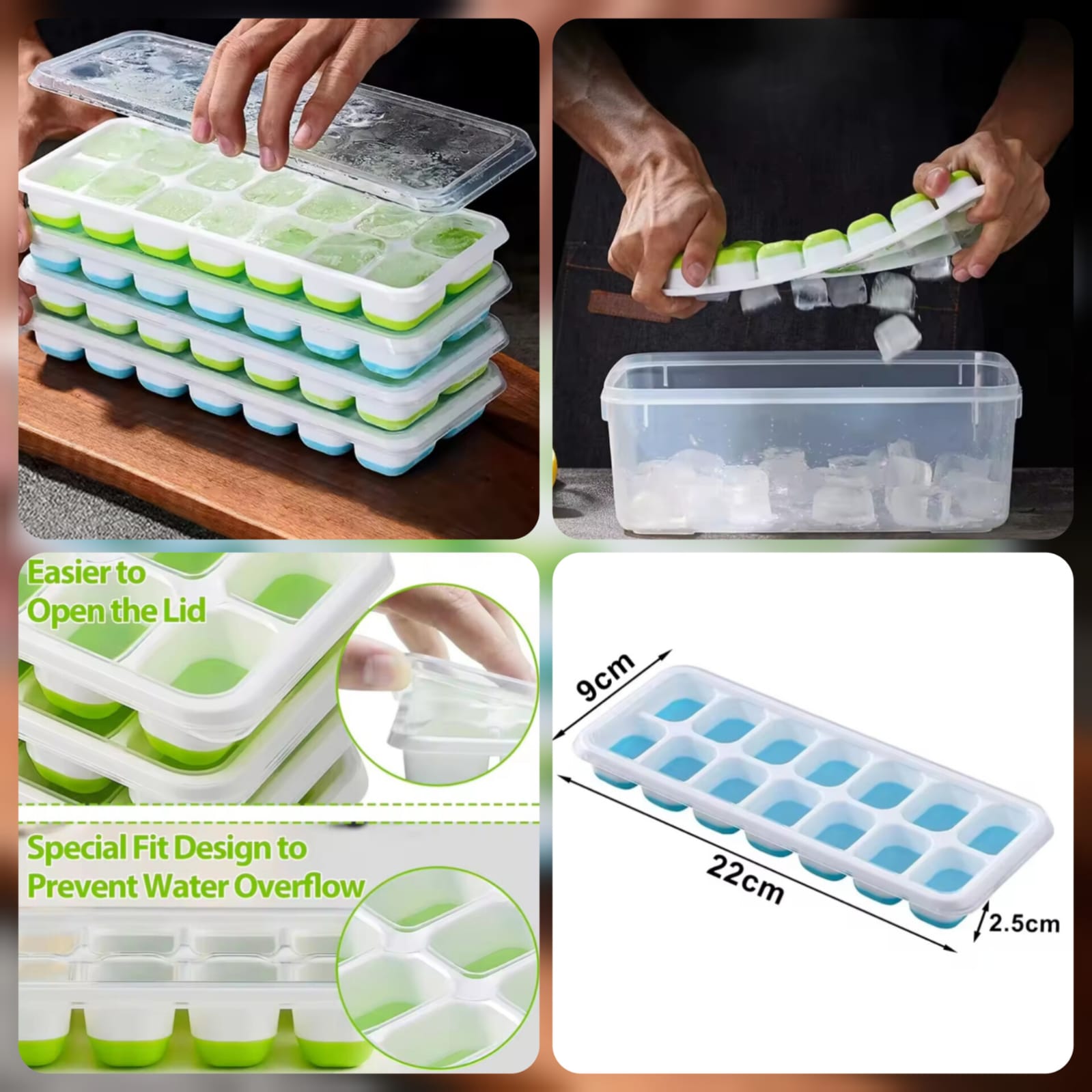 14 Grid Ice Cube Tray With Lid (B)