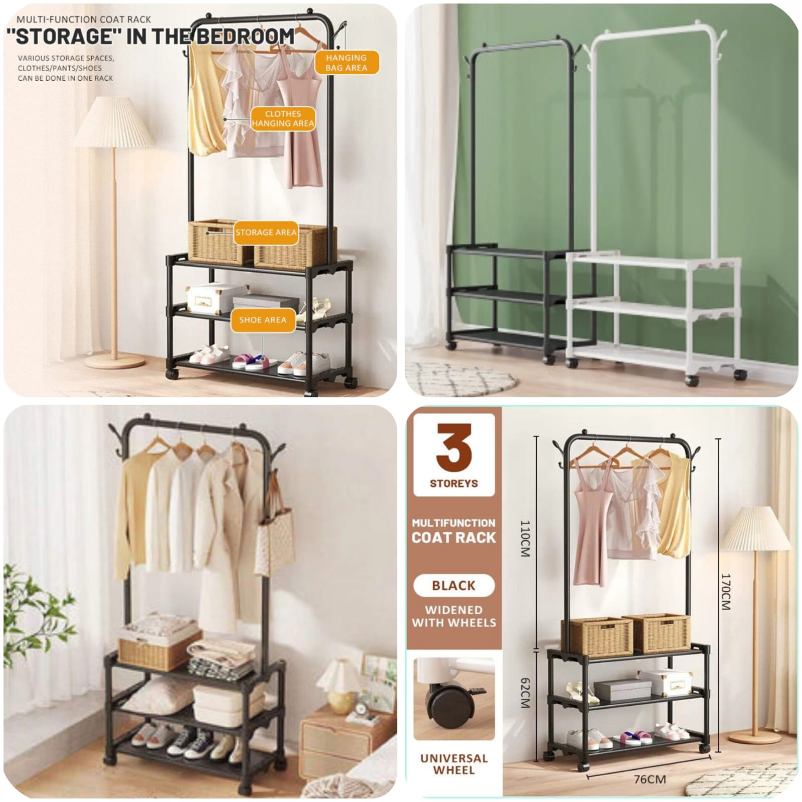 Attachable 3L Storage Rack Plus Hanging Coat Rack Main image