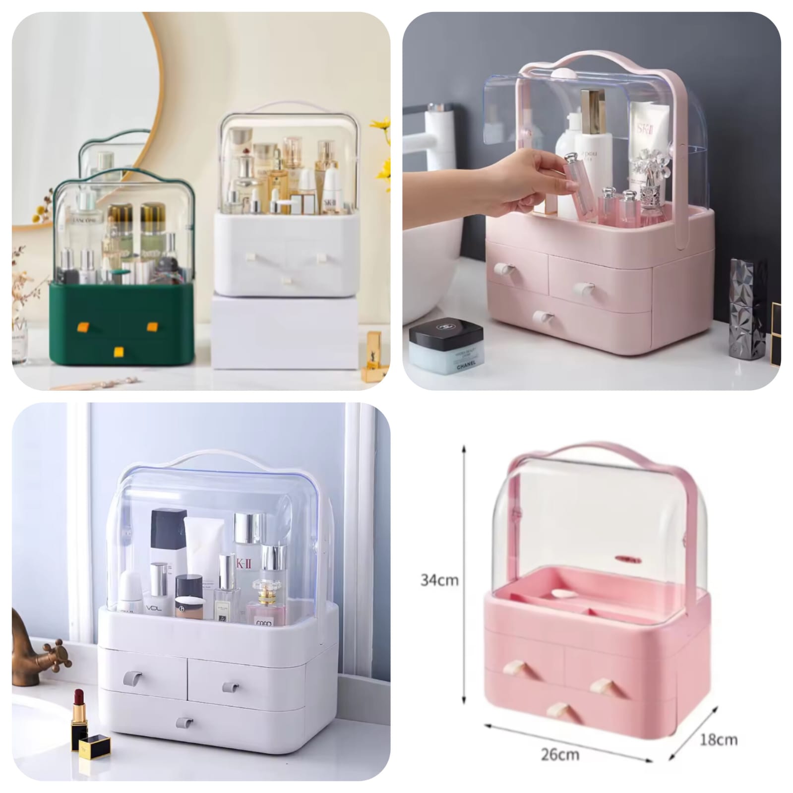 Acrylic Double Side Cosmetic Organizer (Pink,White,Green,Beige) Main image