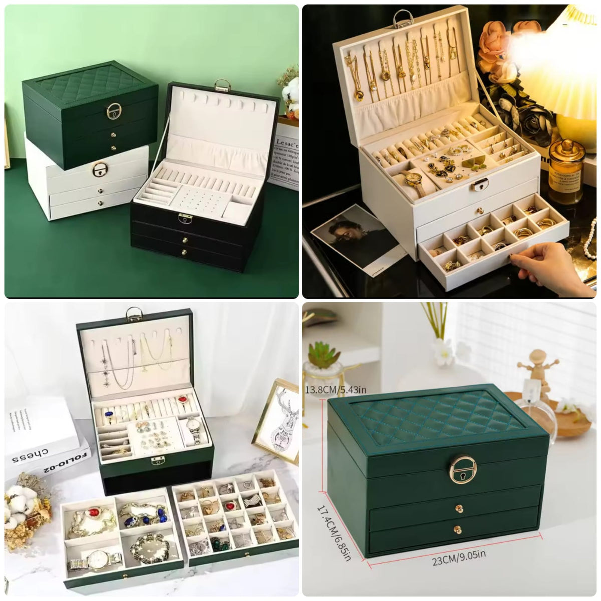 MultiFunctional Three Layer Leather Jewellery Box With Lock Earrings Jewellery Storage Box Main image
