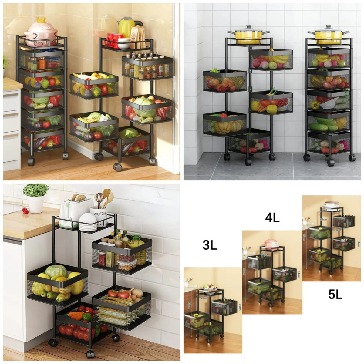 Rotating Square Kitchen Storage Trolly Main image