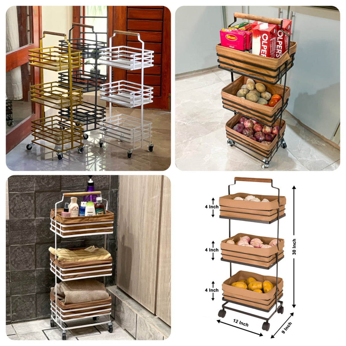 Matrix TrioStack Metal Rolling Cart (Black & White) Main image