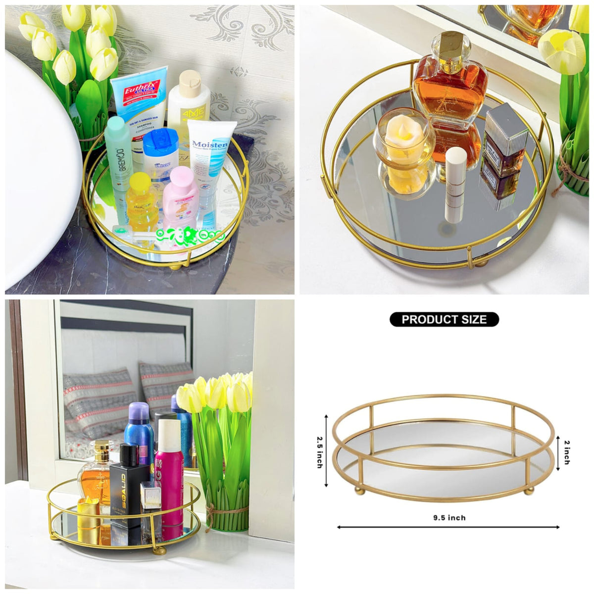 Glassy Golden Vanity Display With Mirror Main image