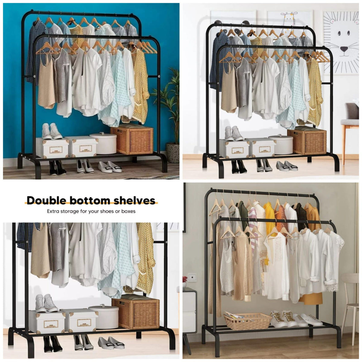 Double Pole MEtal Cloth Stand (Premium Quality/Size:150x110x62CM) Main image