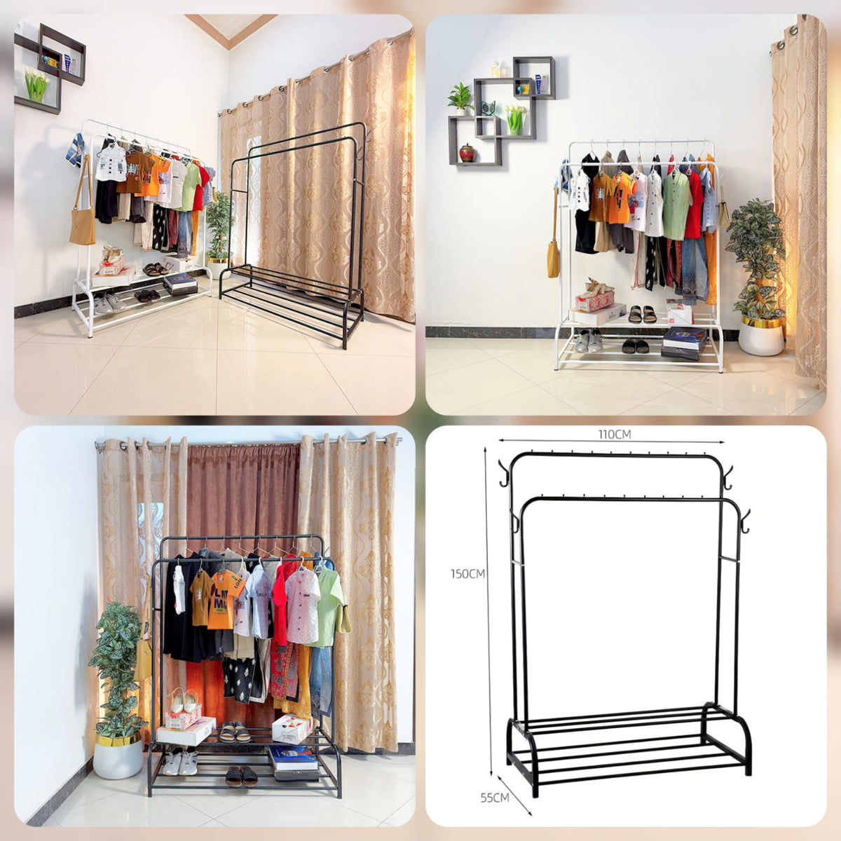Dual Pole Metal Cloth Stand (C) With Dual Shoe Tiers & Side Hook Main image