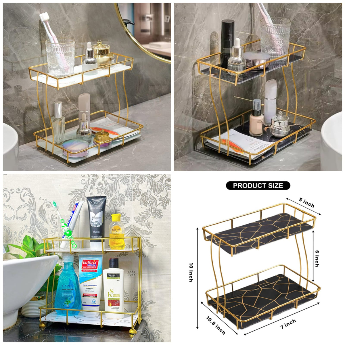 2-Tier Rectangular Golden Vanity Stand (Same as Pic) Main image