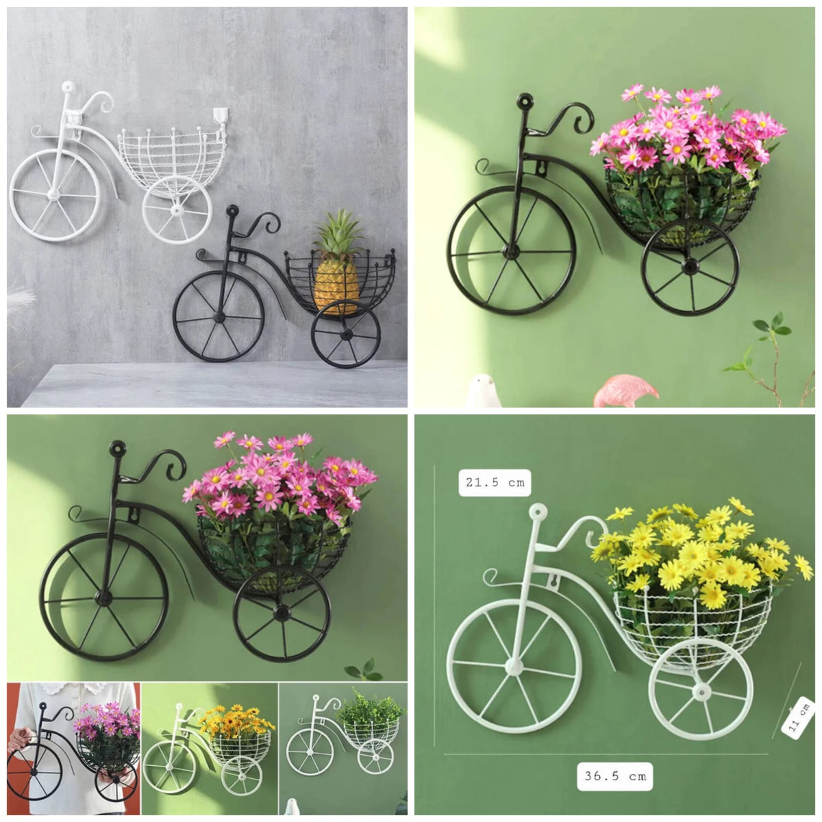 Bicycle Design Wall Busket (Black & White Without Flowers) Main image