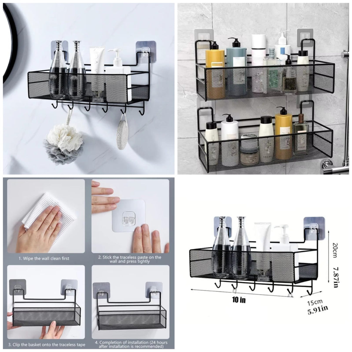Self-Adhesive Wall Mounted Iron Shelf With Hook (Premium Quality) Main image