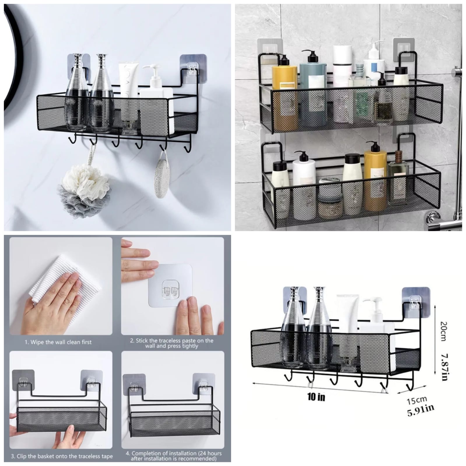 Self-Adhesive Wall Mounted Iron Shelf With Hook (Premium Quality)
