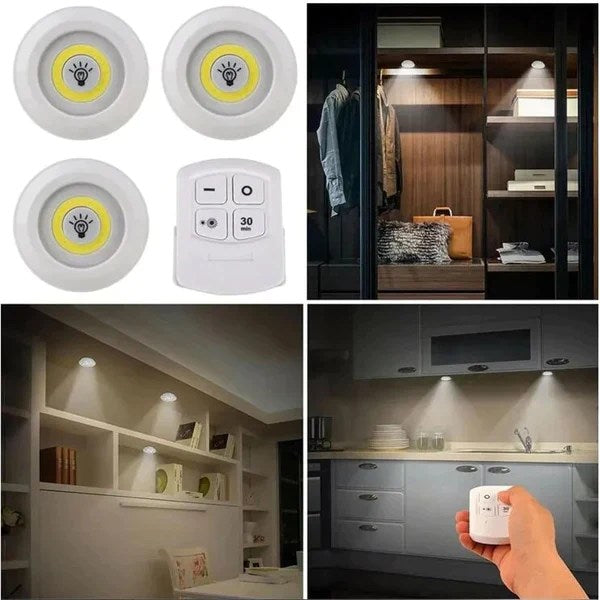 Tap Led Light With Remote Control (Pack Of 3 Lights/Cell Operated)